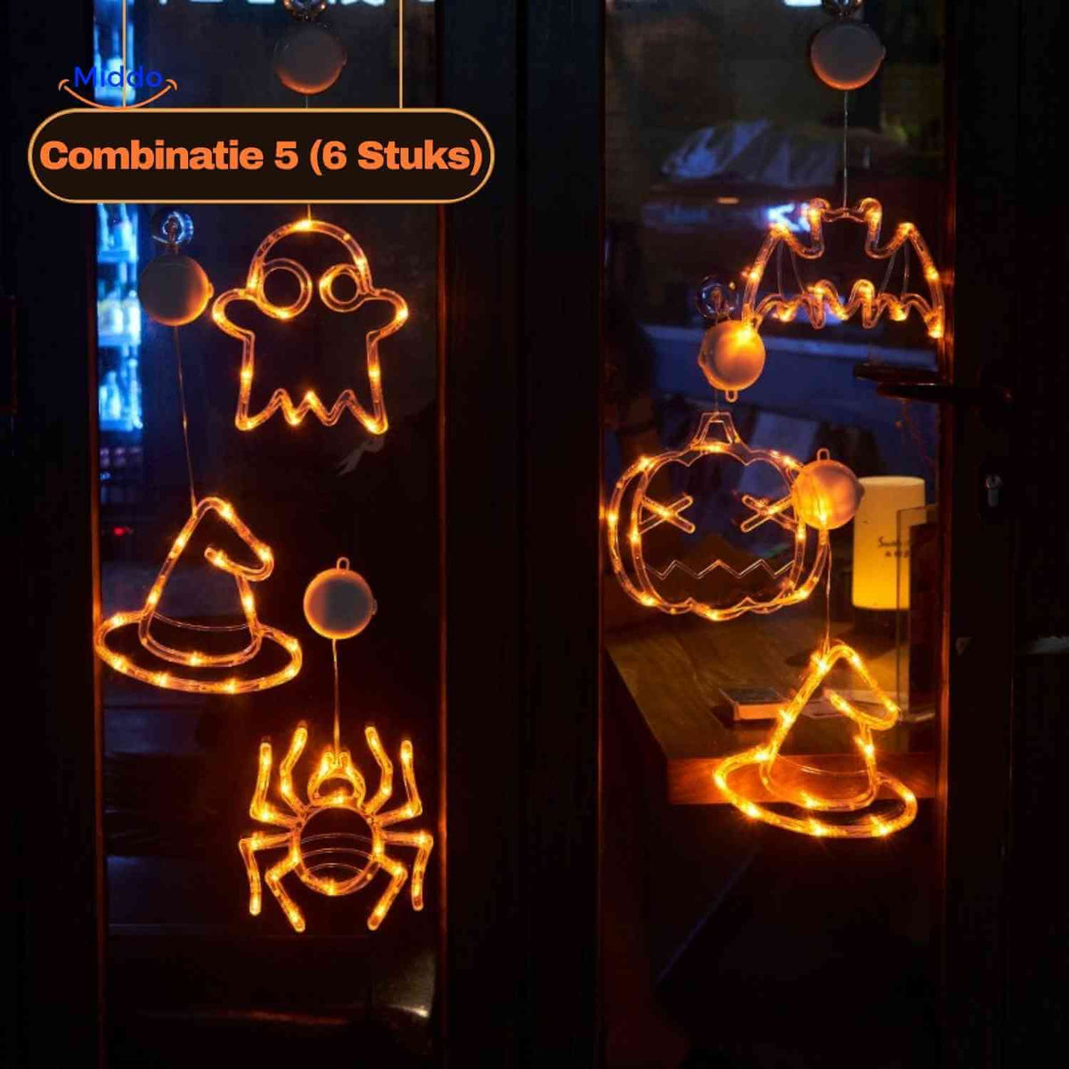 LED-decoratielamp Halloween zuignap 20cm kunststof pompoen spookje heksenhoed sfeerverlichting binnen buiten | Sulvida