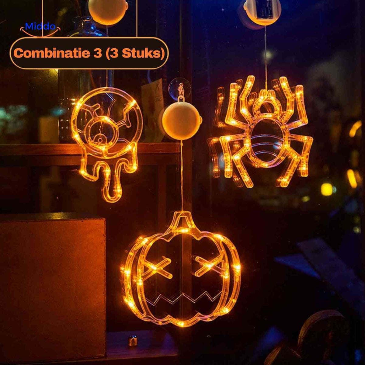 LED-decoratielamp Halloween zuignap 20cm kunststof pompoen spookje heksenhoed sfeerverlichting binnen buiten | Sulvida