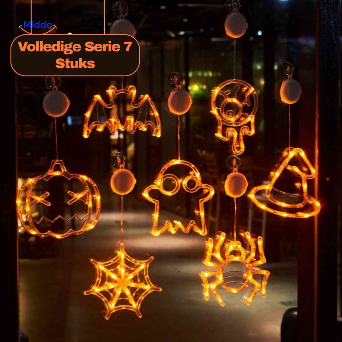 LED-decoratielamp Halloween zuignap 20cm kunststof pompoen spookje heksenhoed sfeerverlichting binnen buiten | Sulvida