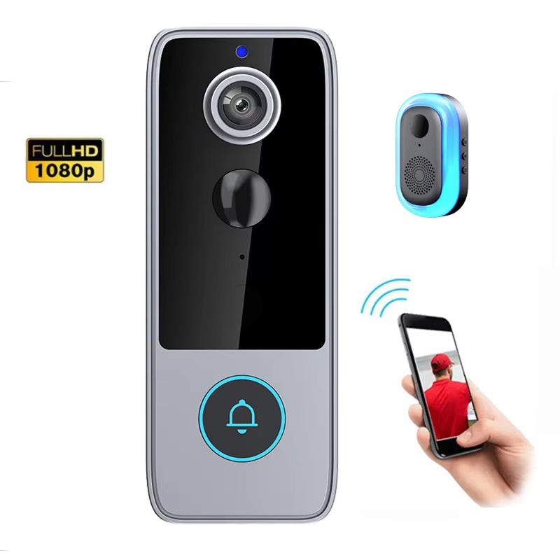 Sonnette vidéo sans fil avec caméra HD 1080P, vision nocturne et interphone, sans abonnement, carte SD de 64GB incluse | Sulvida