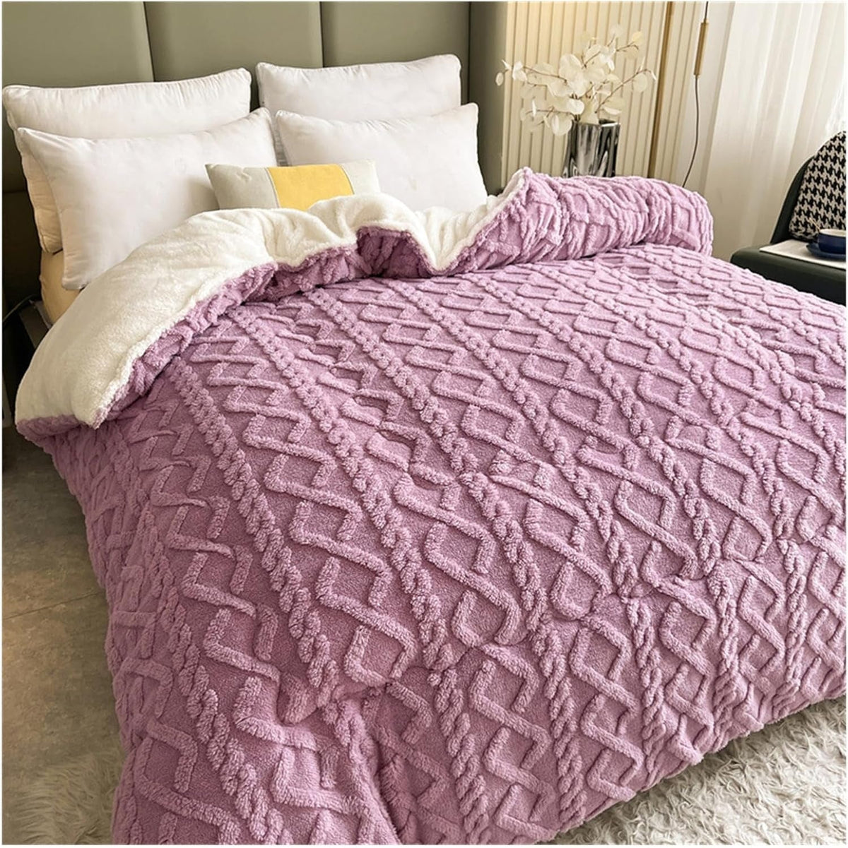 Dubbelzijdige Plaid met Sherpafleece - Gequilt Geometrisch Design - Extra Warme Deken voor Bank en Bed | Sulvida