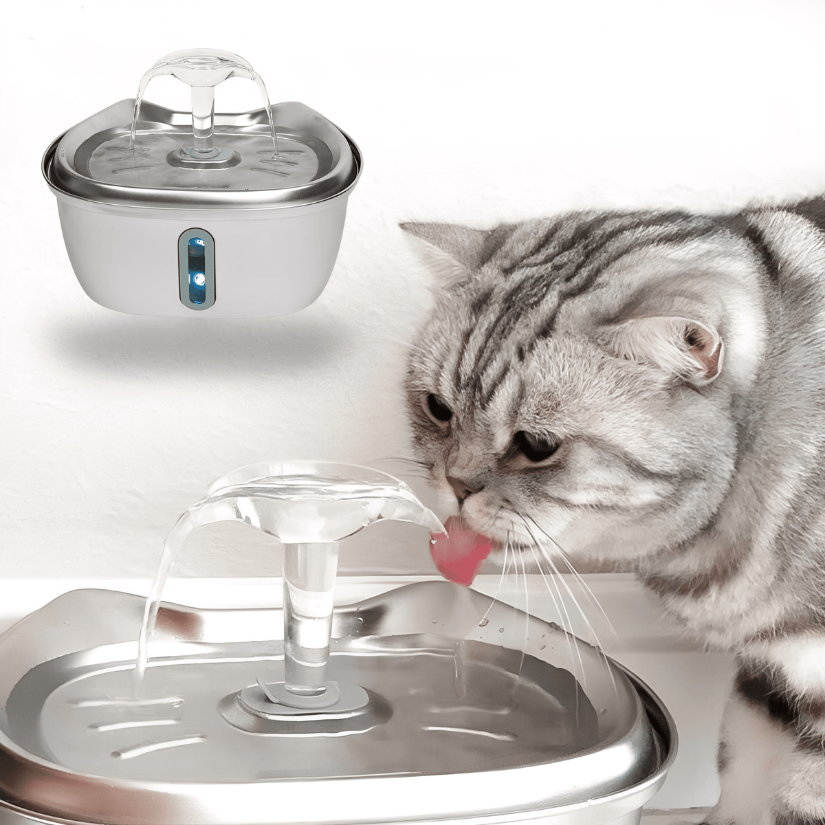 Fontaine à eau pour chats en acier inoxydable, 3 litres, système de filtration, eau courante, abreuvoir silencieux pour animaux | Sulvida