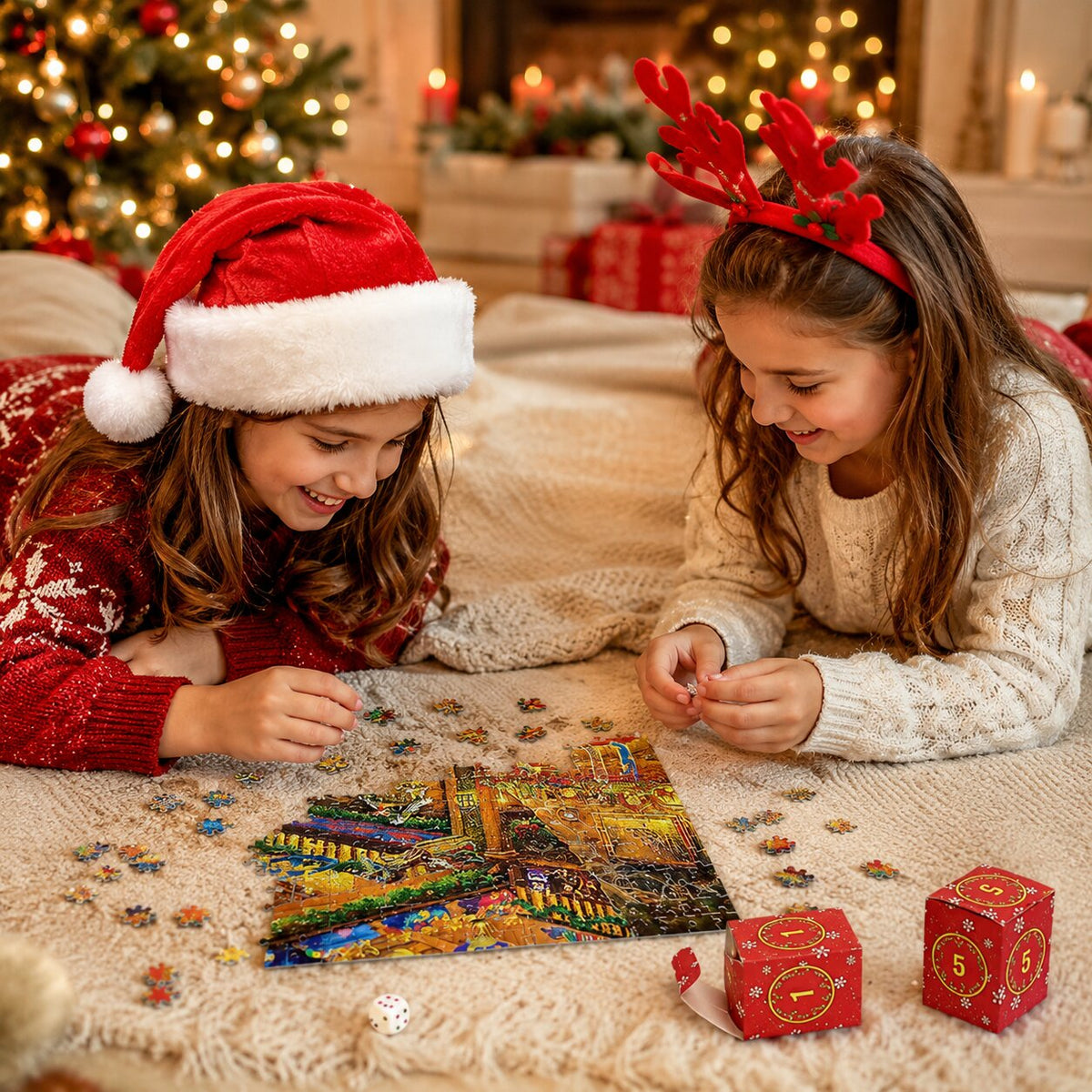 Kerstpuzzel Adventskalender 24 Dagen 1008 Stukjes Feestelijk Motief Puzzel Kalender Kerstmis Kerst Cadeau | Sulvida