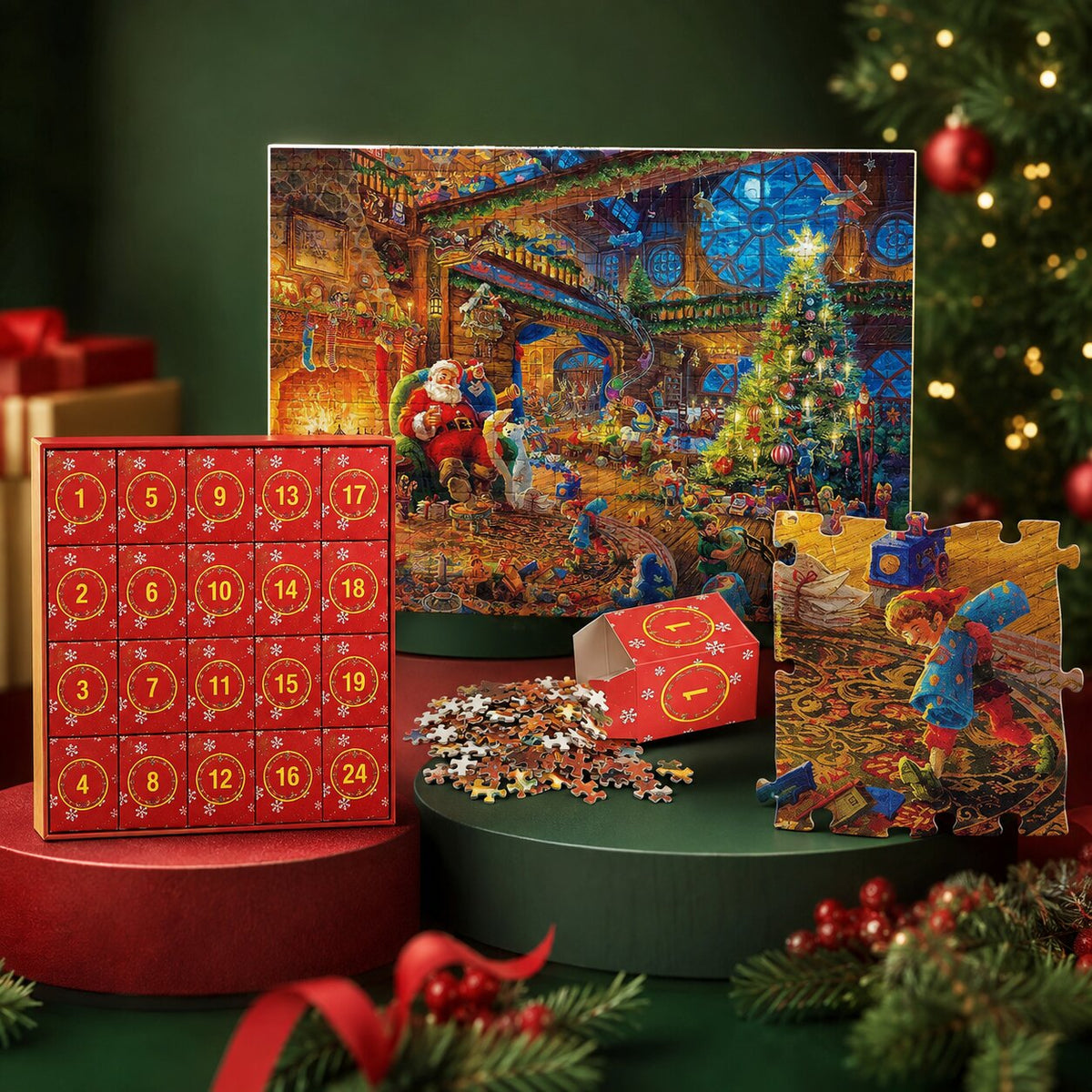 Kerstpuzzel Adventskalender 24 Dagen 1008 Stukjes Feestelijk Motief Puzzel Kalender Kerstmis Kerst Cadeau | Sulvida