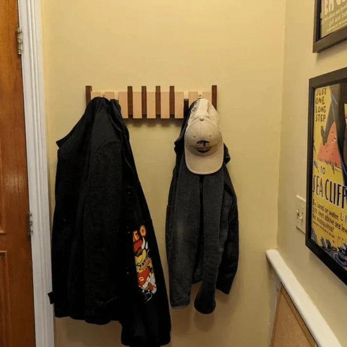 Houten wandkapstok met pianotoetsen design meerdere haken stijlvol organizer hal entree woonkamer gang | Sulvida