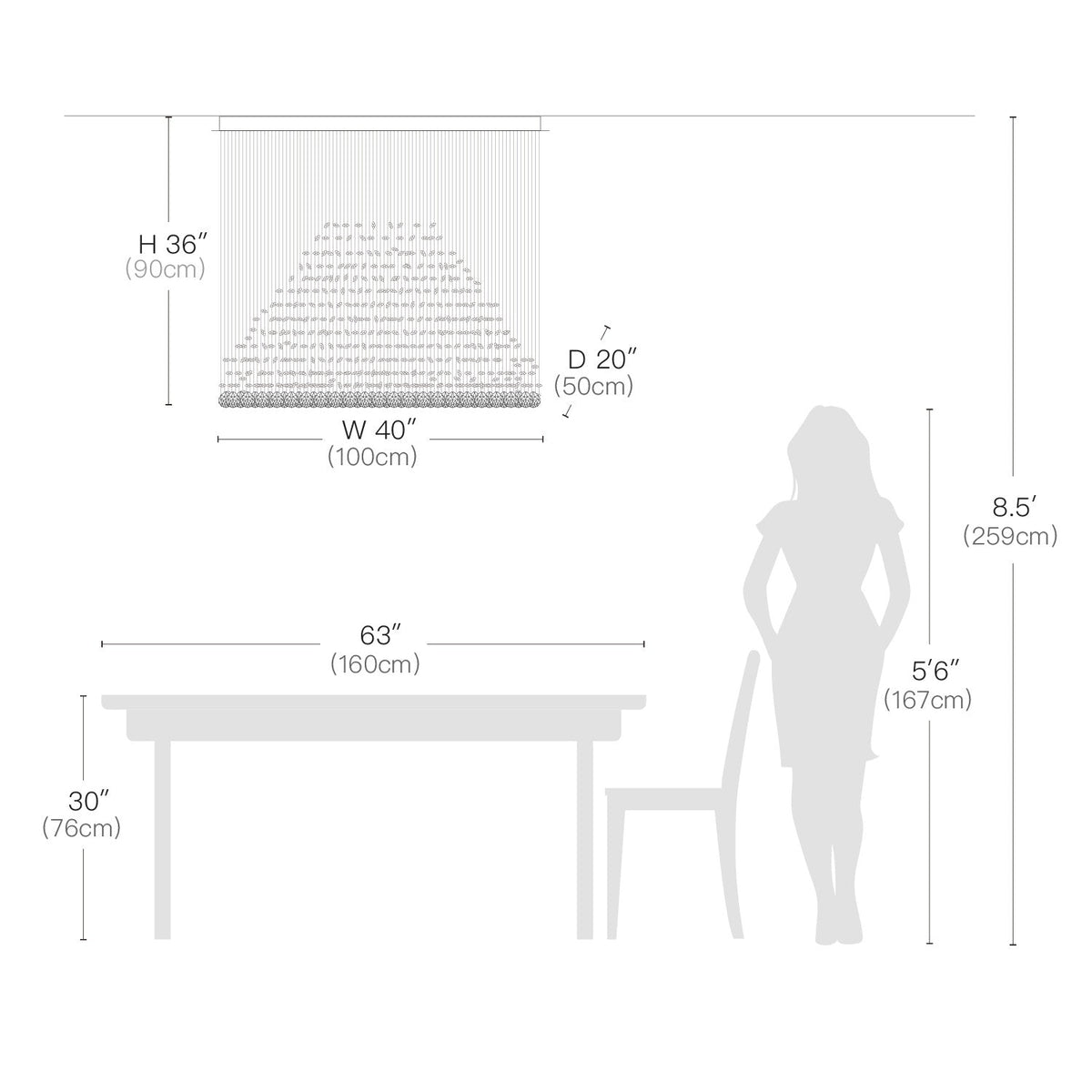 Rechthoekige kristallen hanglamp 100×50×90 cm chroomkleurige kroonluchter woonkamer eetkamer verlichting | Sulvida