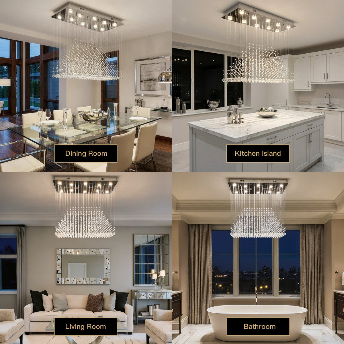 Rechthoekige kristallen hanglamp 100×50×90 cm chroomkleurige kroonluchter woonkamer eetkamer verlichting | Sulvida