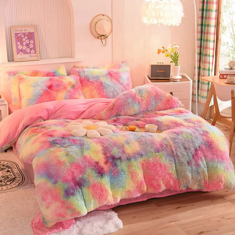 Plüsch-Fleece-Bettwäsche-Set, winterwarm, Teddy, 3-4-teilig, mit Bezug, Laken und Kissenbezügen | Sulvida