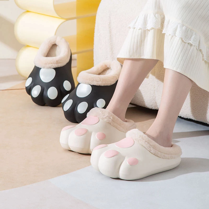 Warme Pantoffels Kattenpoot Motief Zachte Fleece Antislip Huisschoenen Dames Heren Herfst Winter Comfort | Sulvida