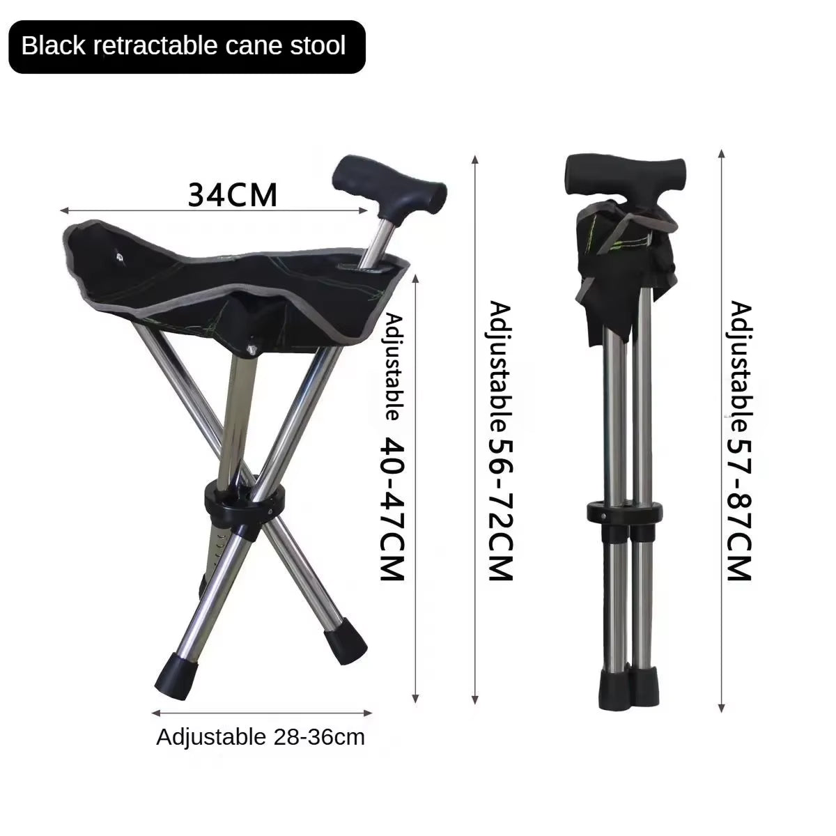Canne de marche pliable avec siège, trépied en aluminium, aide à la mobilité réglable de 57-87 cm, siège de repos pour l’extérieur | Sulvida