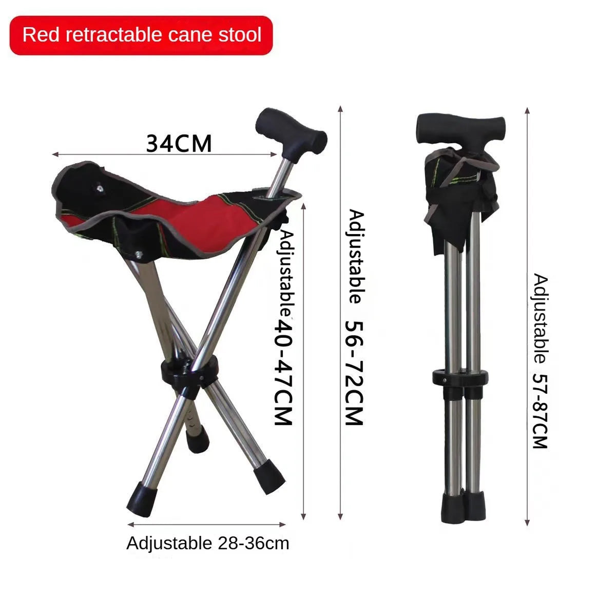 Canne avec siège rabattable, réglable de 57 à 87 cm, en aluminium, trépied, aide à la marche et à la mobilité, idéale en voyage | Sulvida