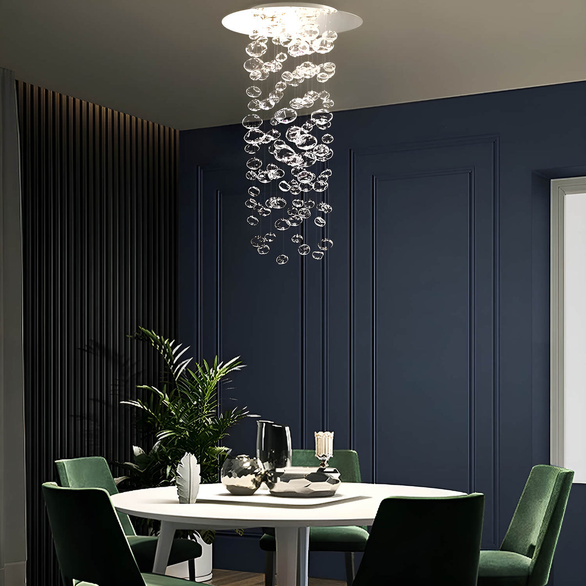 Glazen bollenhanglamp met ronde rozet | Kristalheldere luchtbellen plafondlamp eethoek vide woonkamer | Sulvida