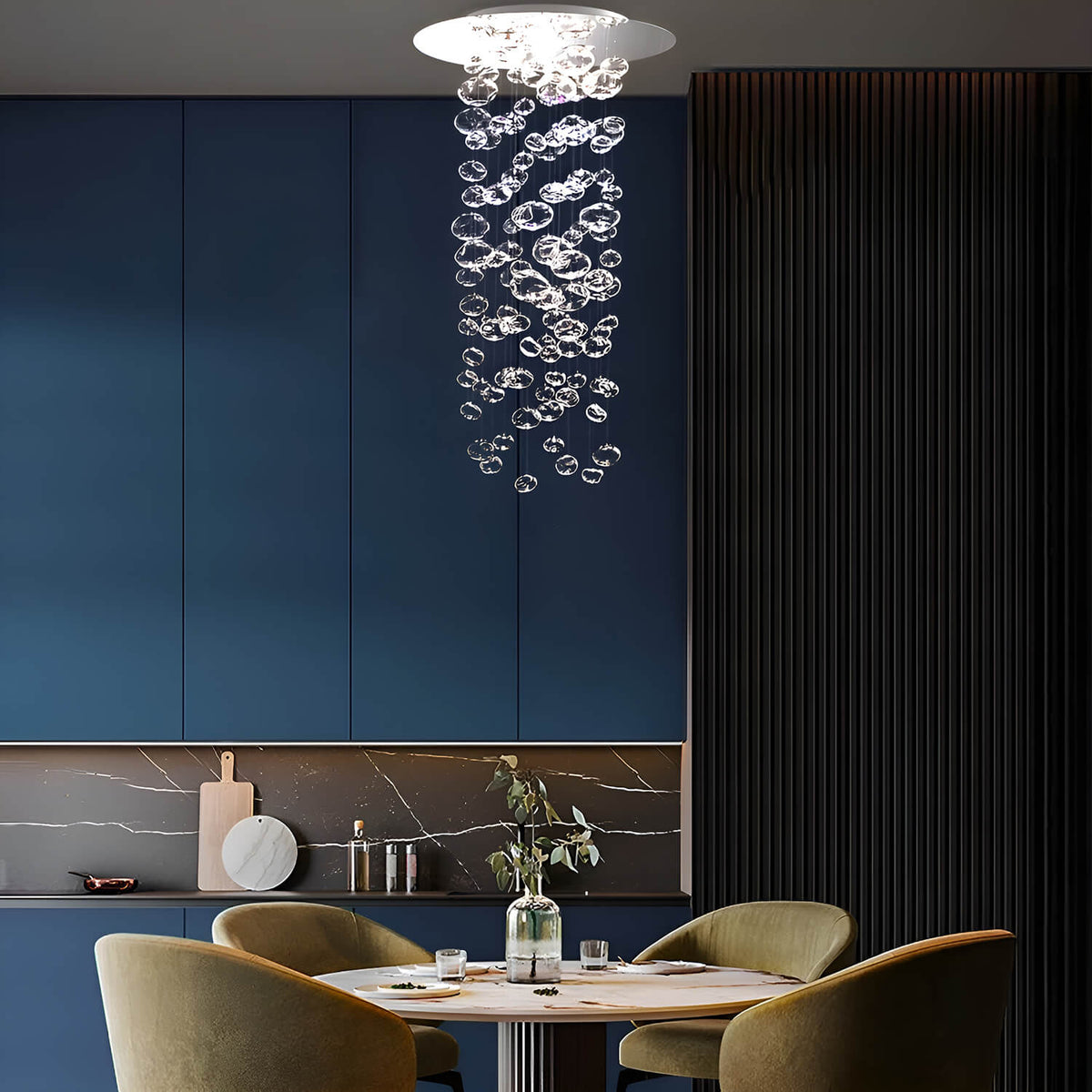 Glazen bollenhanglamp met ronde rozet | Kristalheldere luchtbellen plafondlamp eethoek vide woonkamer | Sulvida