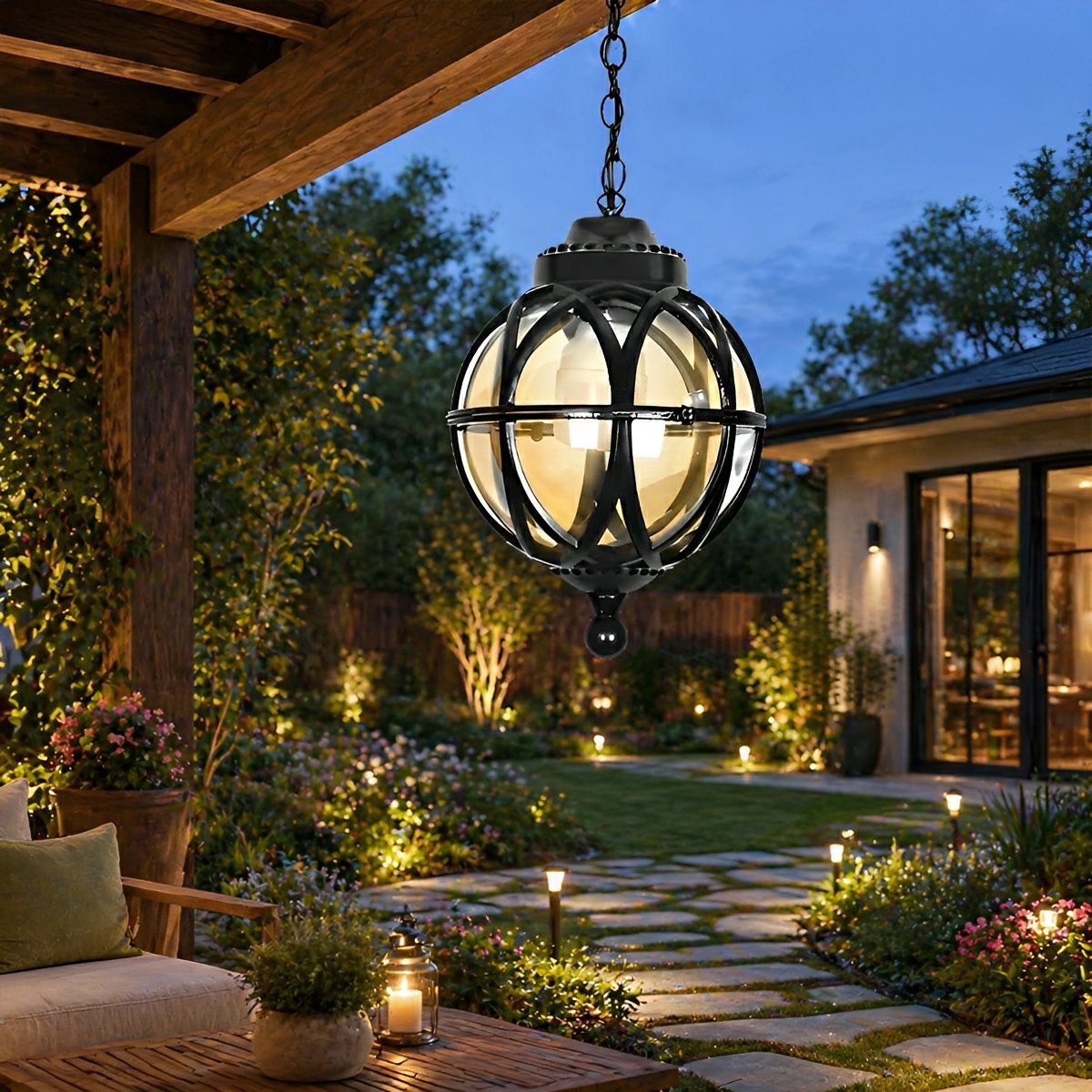 Bolvormige Hanglamp Buiten Waterbestendig Aluminium Glas Vintage Design Tuin Balkon Veranda Terras Outdoor | Sulvida