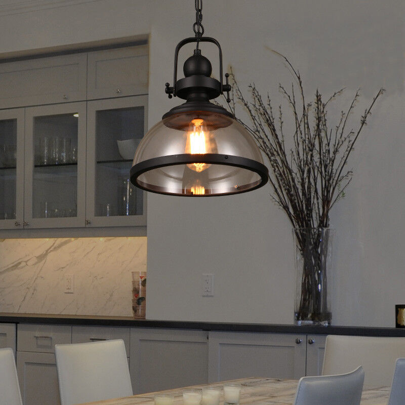 Glazen Hanglamp Industrial Ø30cm Komvorm Transparant Glas met Metaal Binnenverlichting Eetkamer Woonkamer | Sulvida