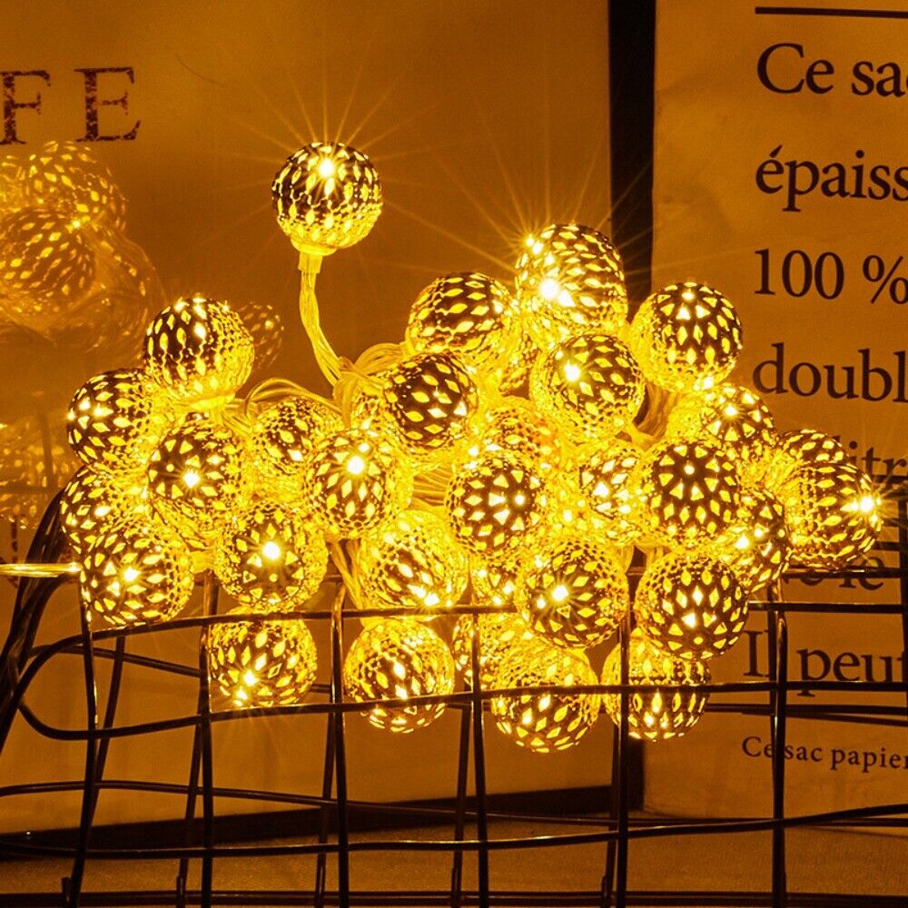 Decoratieve lichtslinger metaal bolvormig oosters warm wit LED sfeerverlichting voor terras tuin balkon buiten | Sulvida
