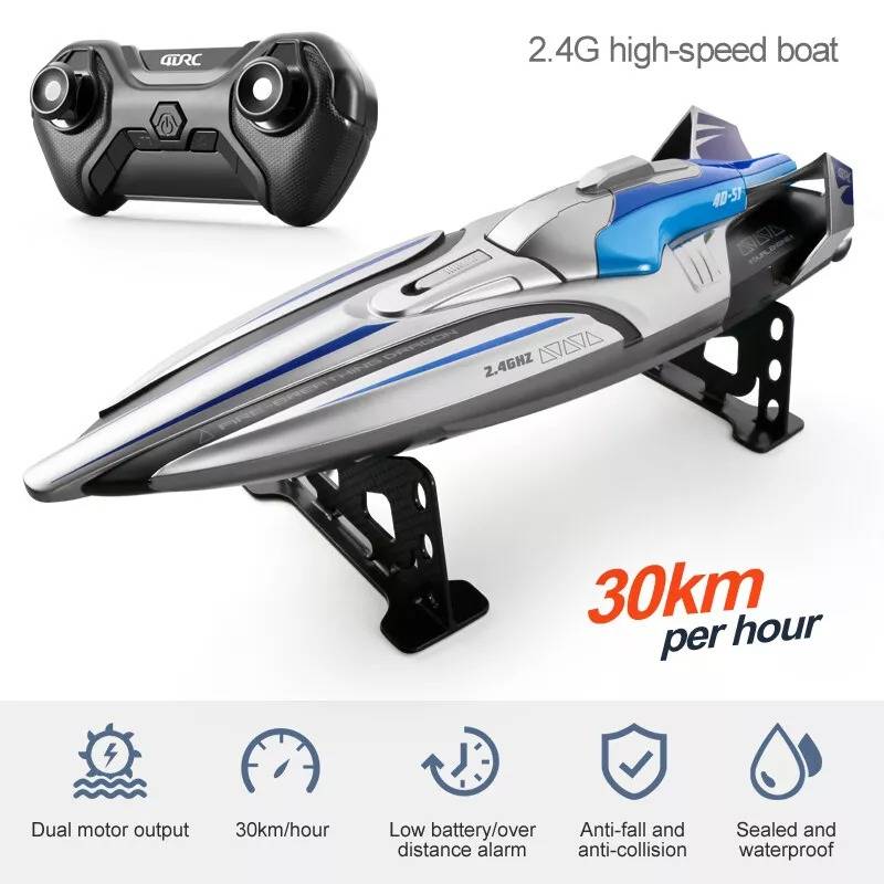 Snelle RC-boot 35 km/h met LED-verlichting en 2,4 GHz afstandsbediening voor kinderen en volwassenen | Sulvida