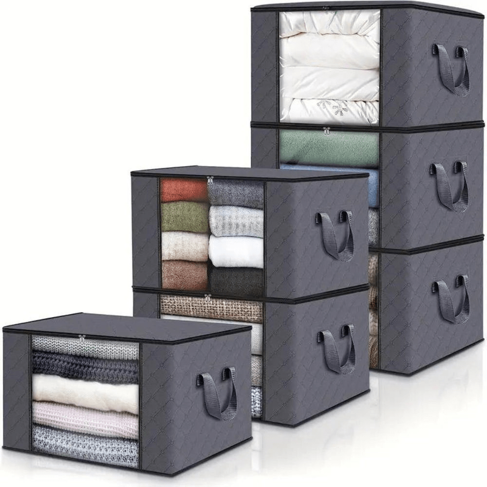 Opbergtas Ademend 60x40x35 cm Lichtgrijs met Venster voor Dekens en Kleding Seizoensopslag Kleerkast | Sulvida