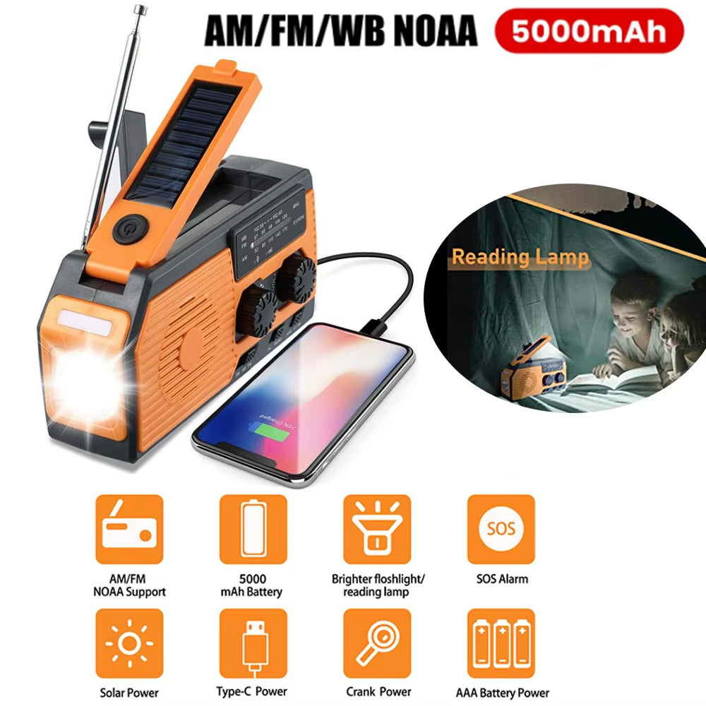 Radio d’urgence à énergie solaire et manivelle, batterie externe de 4000mAh, alarme SOS, radio FM AM et lampe torche pour les activités de plein air et le camping | Sulvida
