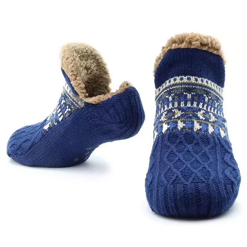 Warme Wintersokken met Sneeuwpatroon – Pluche Voering Antislip – Unisex Huissokken Dik Gevoerd Behaaglijk | Sulvida