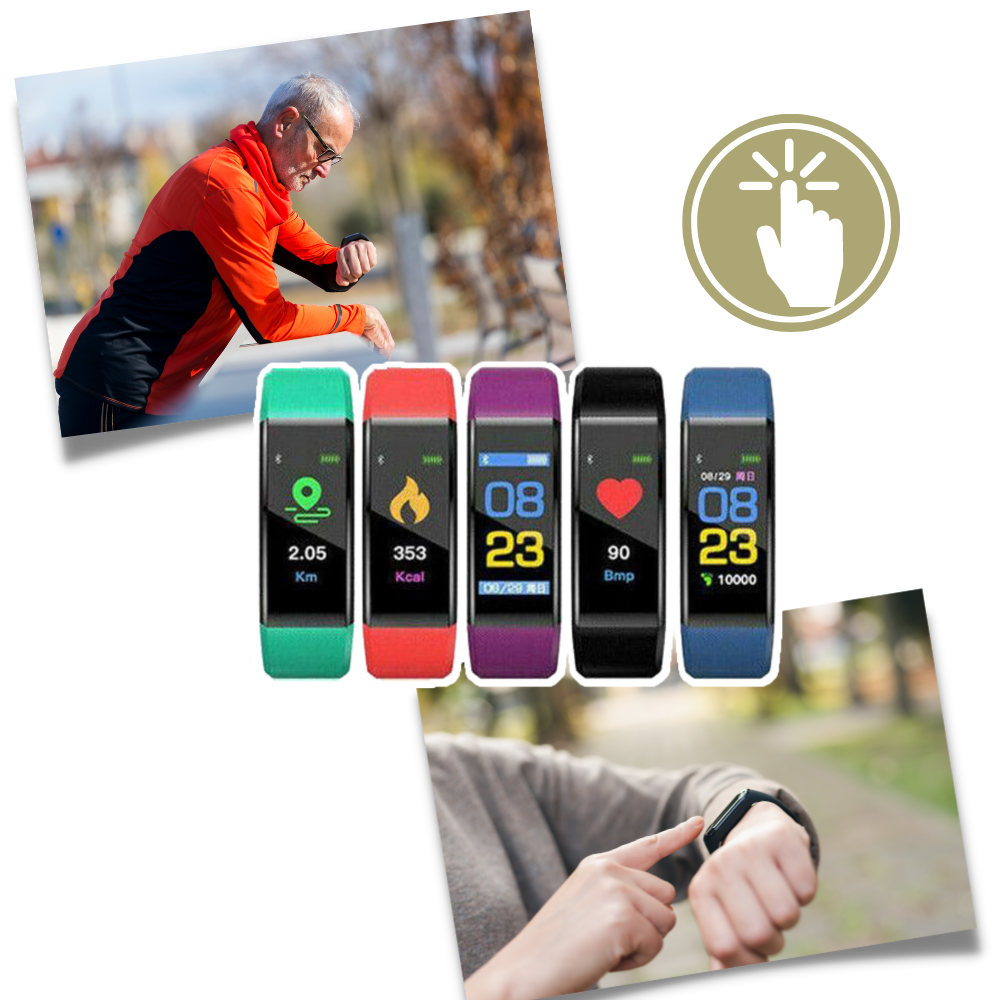 Smartwatch voor Senioren met Hartslagmeter en Bloeddrukmeter | Zwart Rood Groen Blauw Paars | Sulvida