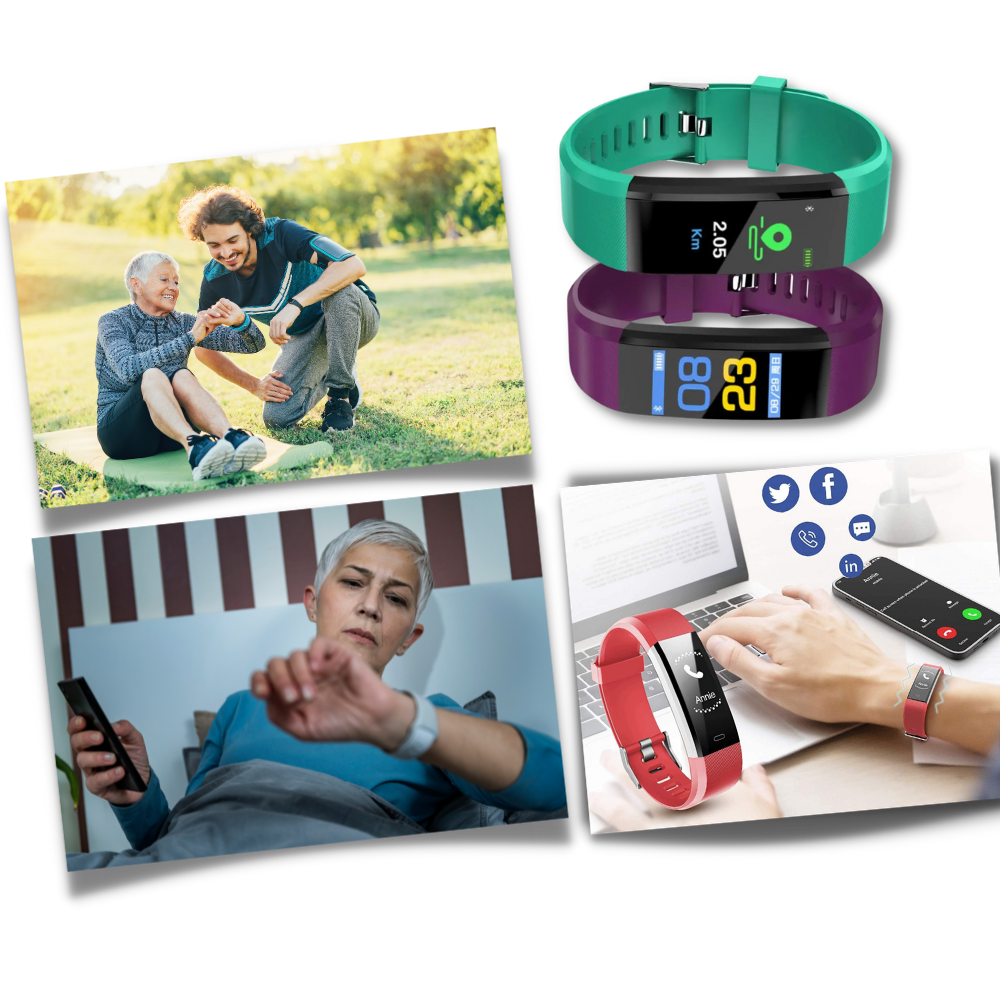 Montre connectée pour seniors avec fréquence cardiaque et tension artérielle, podomètre, suivi du sommeil, écran LED, fitness | Sulvida