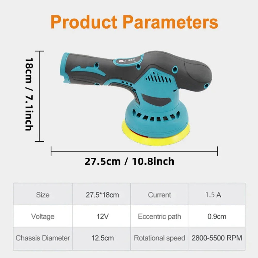 Polisseuse auto sans fil 12V au lithium, 8 vitesses, 2800-5500 RPM pour voitures avec raccord à baïonnette | Sulvida