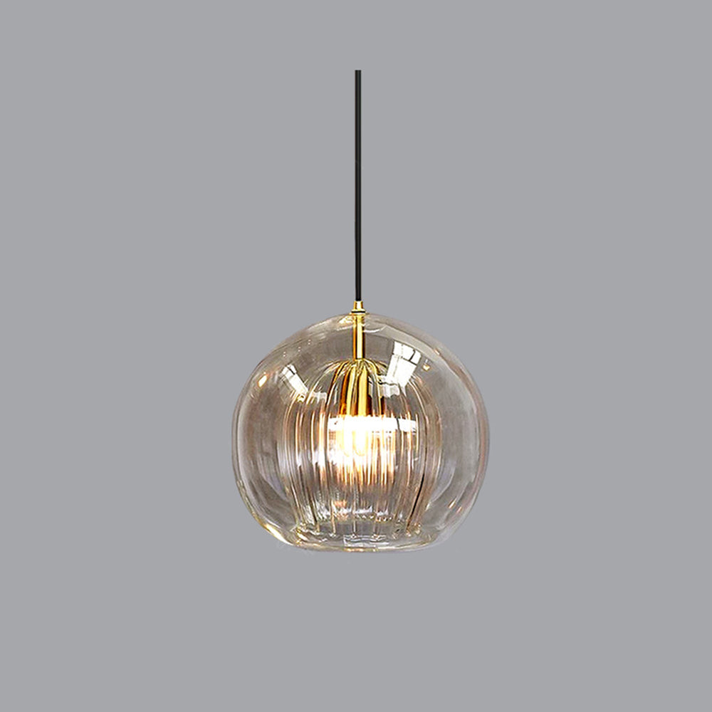 Glazen Hanglamp Bol Transparant & Amber Met Metalen Fitting E26/E27 Moderne Verlichting Eetkamer Slaapkamer | Sulvida