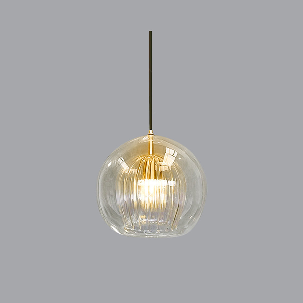 Glazen Hanglamp Bol Transparant & Amber Met Metalen Fitting E26/E27 Moderne Verlichting Eetkamer Slaapkamer | Sulvida