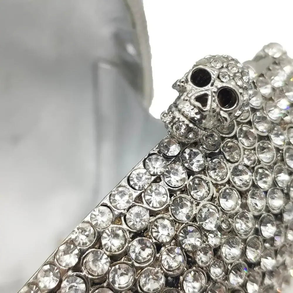 Dames Avondtasje met Kristallen Doodshoofd Zwart Zilver Goud Feest Clutch Schoudertas Party Elegant Luxe | Sulvida