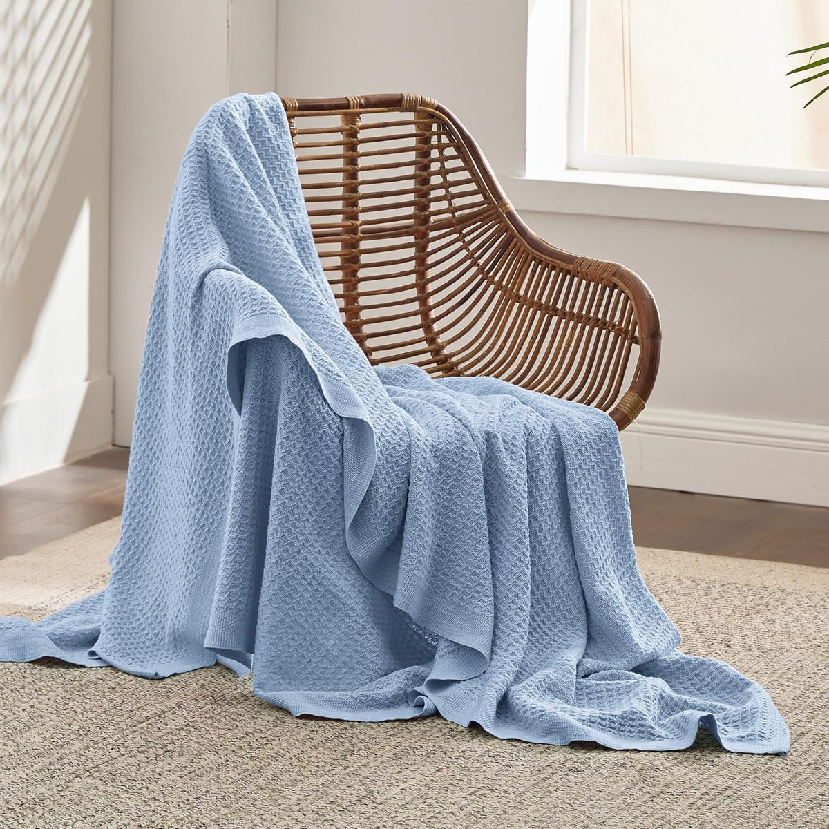 Katoenen Wafelweefsel Deken Queen Size Zacht Ademend Licht Luxe Zomerdeken voor Bed Bank Slaapkamer Comfort | Sulvida