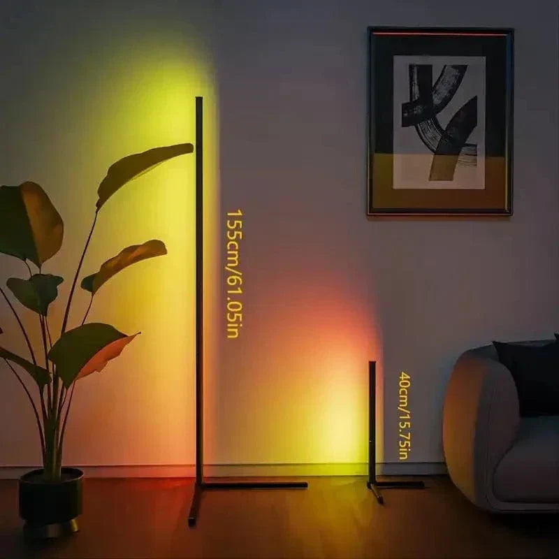 RGB Hoeklamp met Afstandsbediening Zwart Aluminium 40cm 155cm Staande Lamp Sfeerlicht Woonkamer Slaapkamer | Sulvida
