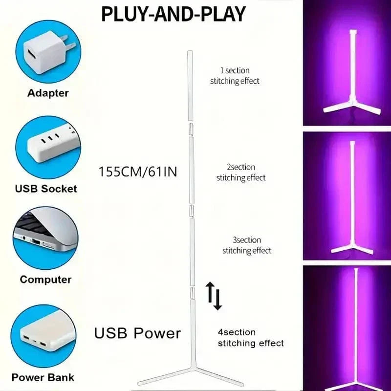 RGB Hoeklamp met Afstandsbediening Zwart Aluminium 40cm 155cm Staande Lamp Sfeerlicht Woonkamer Slaapkamer | Sulvida