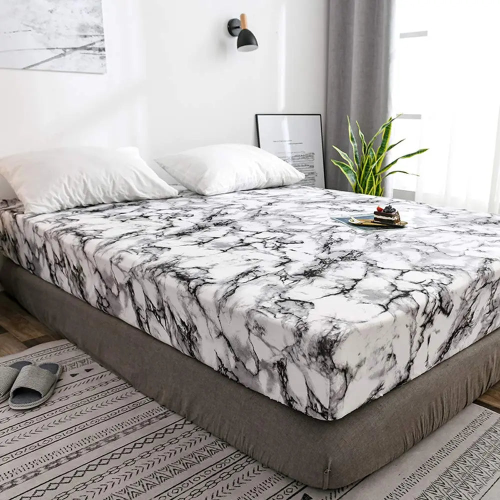 Hoeslaken Marmerprint Microvezel Ademend Strekmateriaal Diep Rondom Elastiek Zachte Gladde Slaapkamer | Sulvida