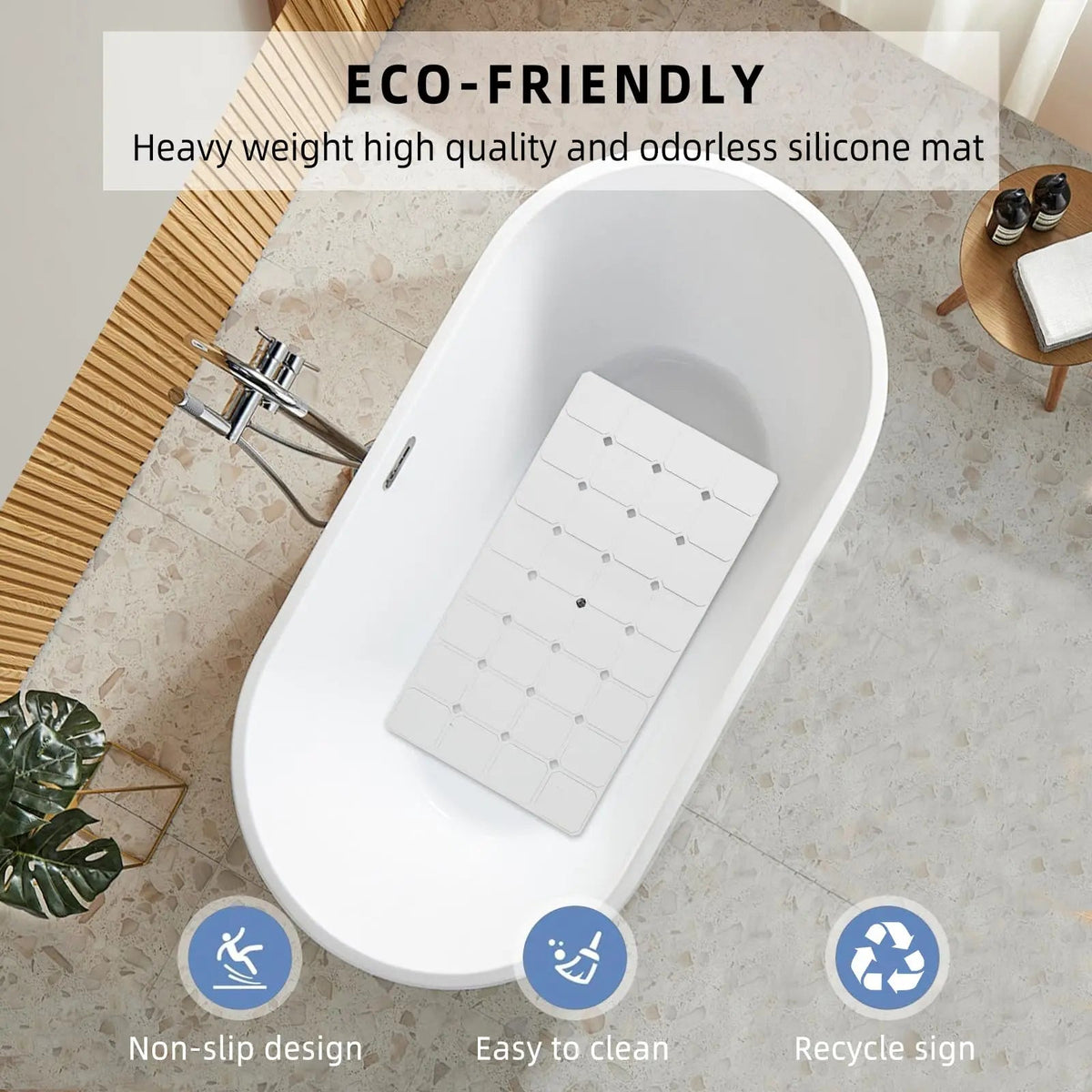 Antislip Badmat Siliconen met Zuignappen en Afvoergaten Vouwbaar voor Bad en Douche Badkamer 45×70 cm Grijs | Sulvida