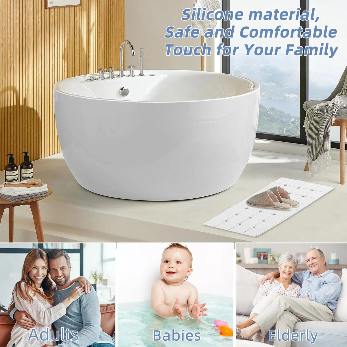 Antislip Badmat Siliconen met Zuignappen en Afvoergaten Vouwbaar voor Bad en Douche Badkamer 45×70 cm Grijs | Sulvida
