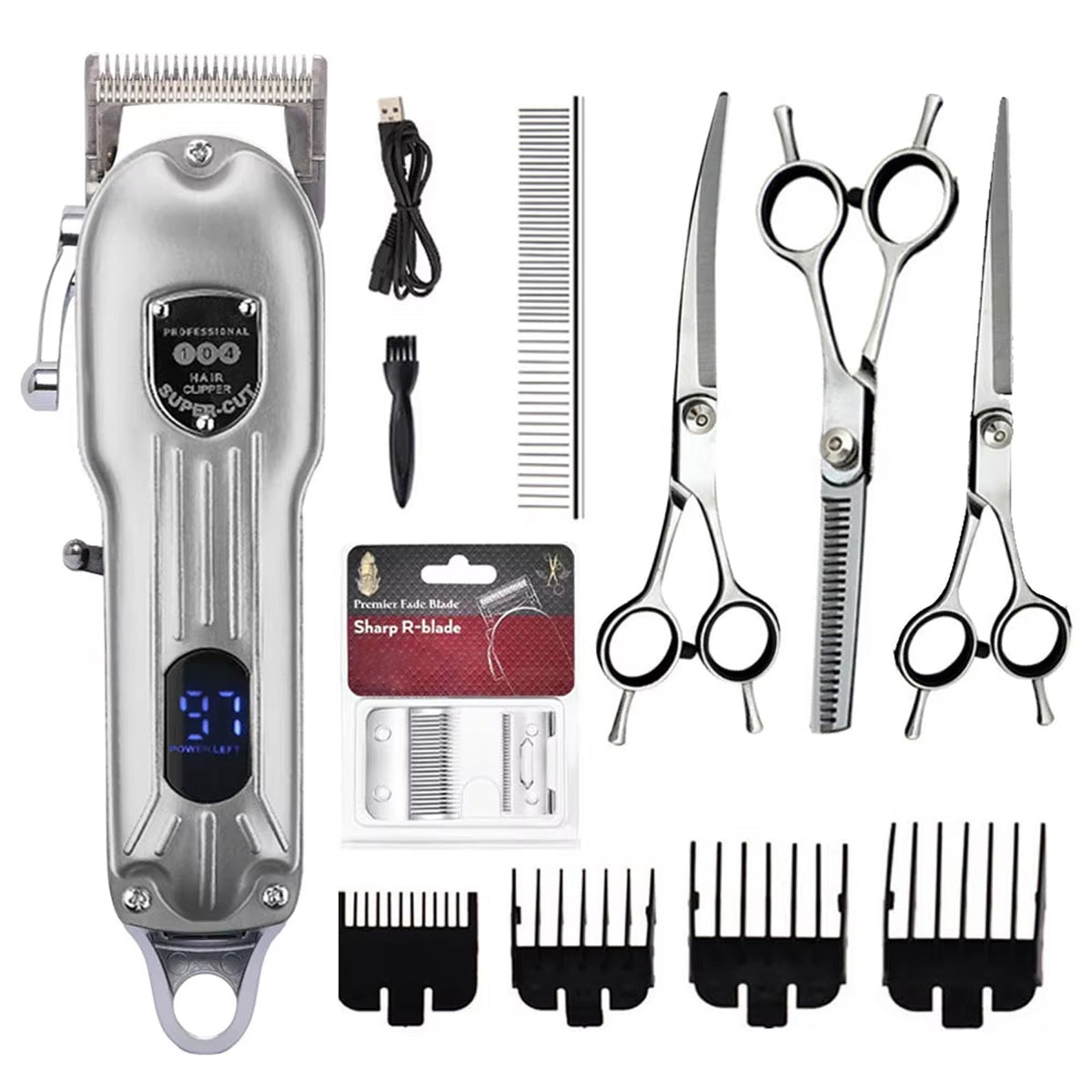 Tondeuse silencieuse professionnelle pour animaux, kit de toilettage pour chiens et chats, sans fil, 2 heures d’autonomie, rechargeable | Sulvida