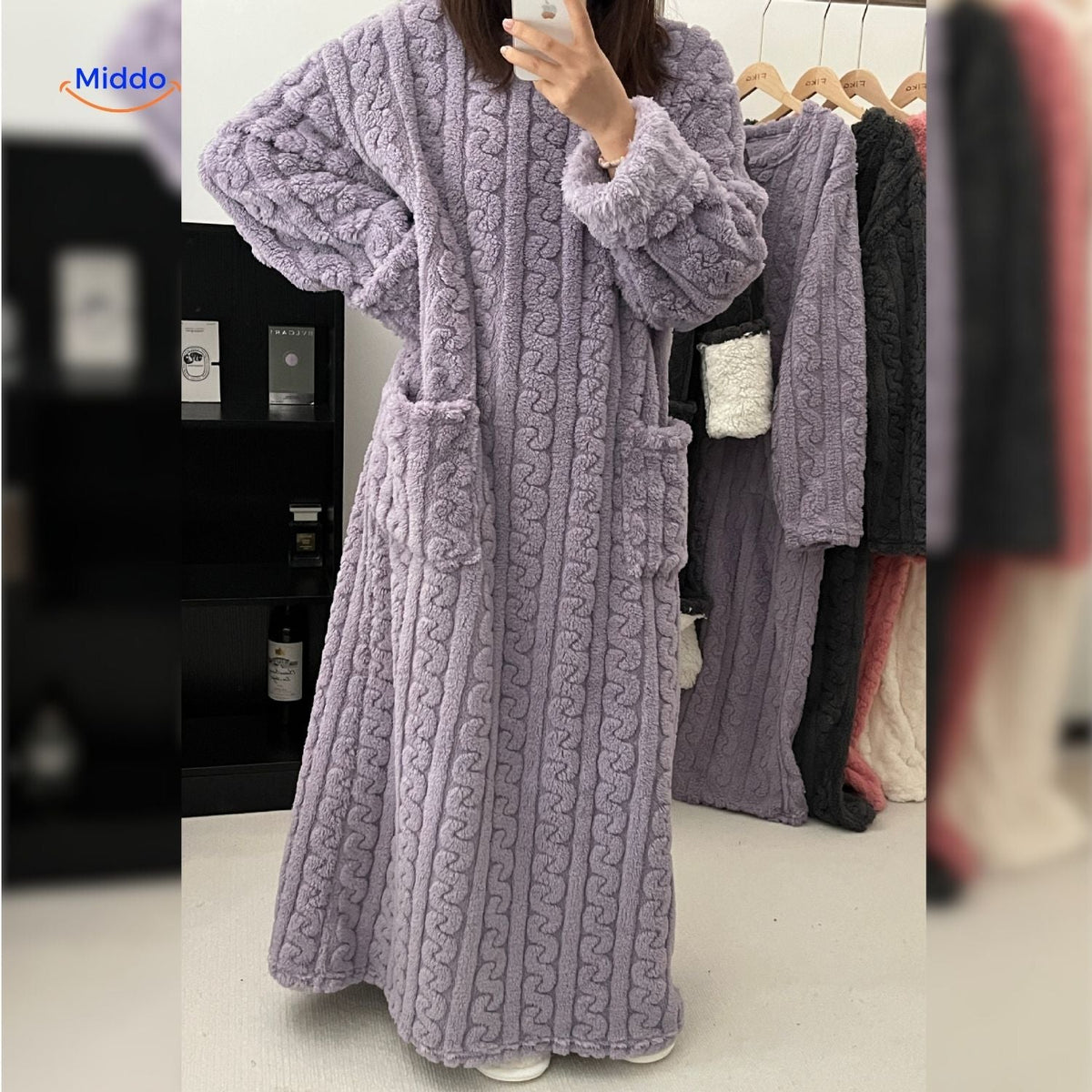 Lange Fleece Loungedeken met Zakken en Mouwen – Draagbare Deken voor Warmte Comfort Winter Relaxen Thuis | Sulvida