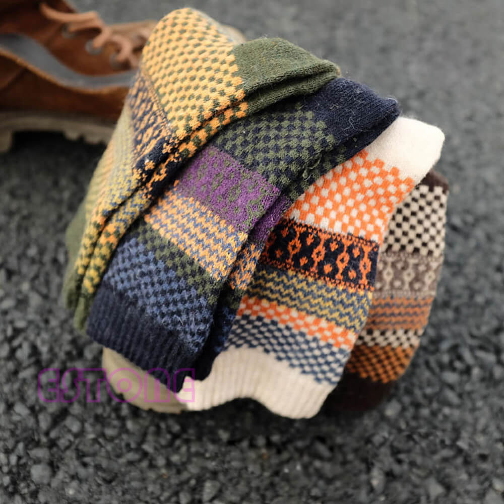 Set van 4 warme vintage sokken wol cashmere jacquard comfortabel ademend unisex dames heren wintersokken | Sulvida