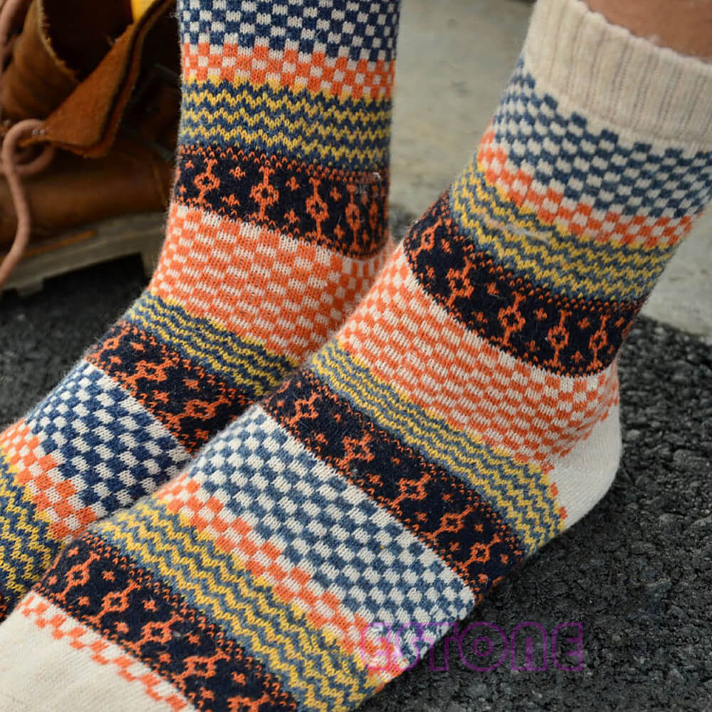Set van 4 warme vintage sokken wol cashmere jacquard comfortabel ademend unisex dames heren wintersokken | Sulvida