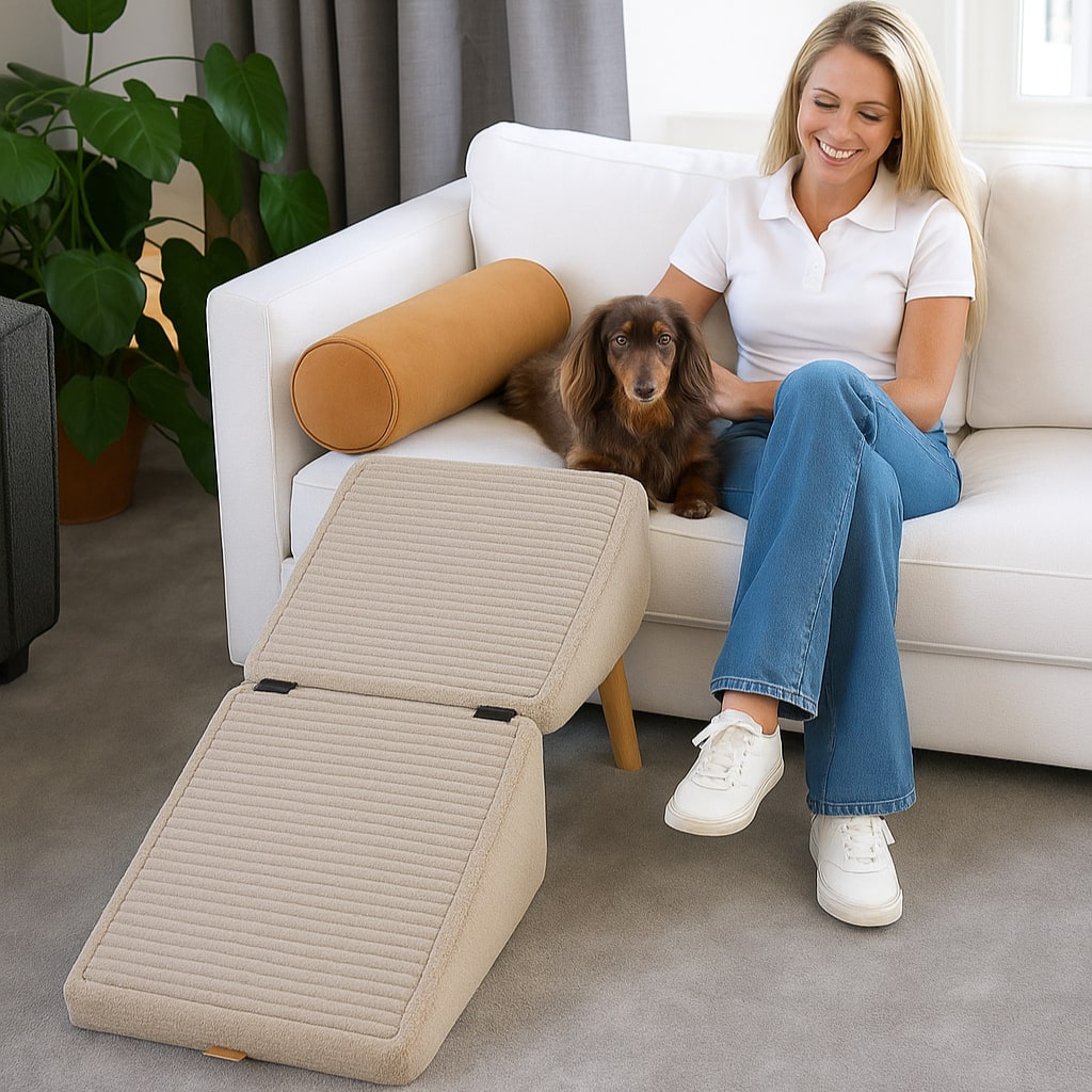 Huisdierentrap met Poeffunctie – Stalen Frame met Zachte Polyester Bekleding voor Hond en Kat Comfort | Sulvida