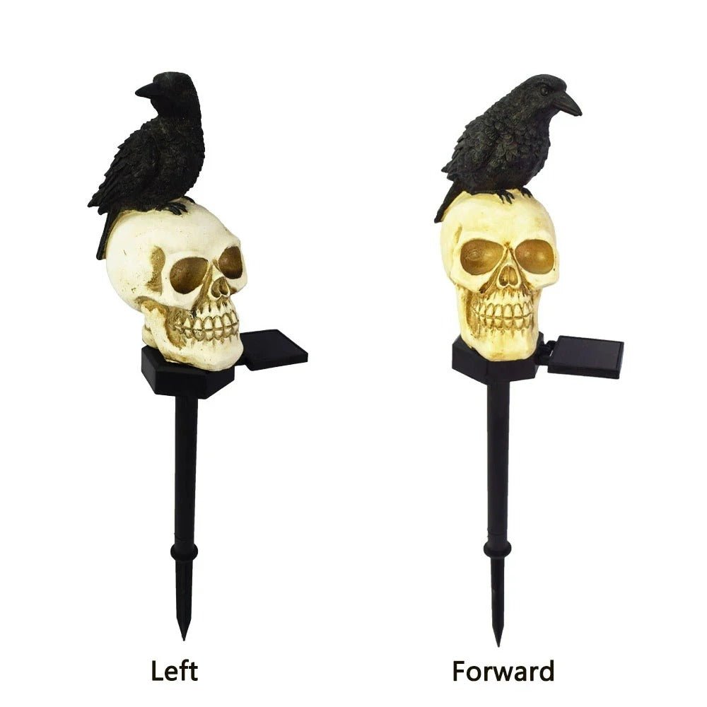 Zonne-energie Schedel LED Lamp met Raaf voor Tuin Halloween Decoratie Sfeervolle Buitenverlichting Gotisch | Sulvida