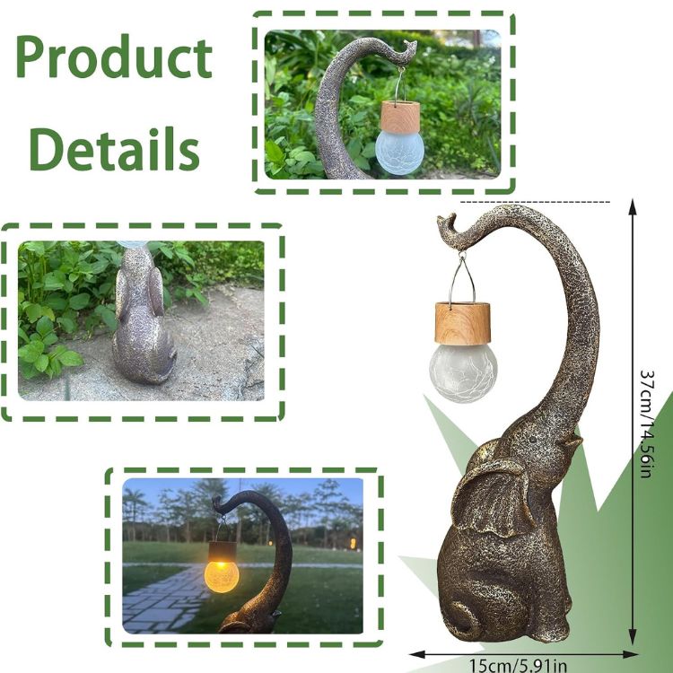 Decoratieve Olifantenlamp op Zonne-energie Metalen Tuinverlichting Warm Licht Tuin Terras Buiten Decoratie | Sulvida