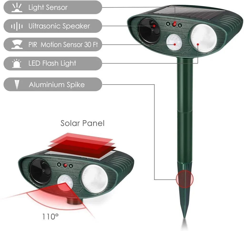 Zonne-energie Ultrasone Hertenafschriker Set van 4 Tuinbescherming Bewegingssensor Waterdicht Dierafweer | Sulvida