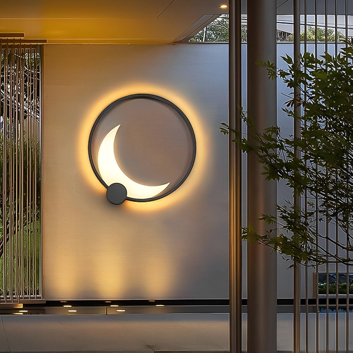Zonne-energie Wandlamp Halve Maan Zwart Weerbestendig LED Buitenverlichting voor Tuin Terras Balkon Patio | Sulvida