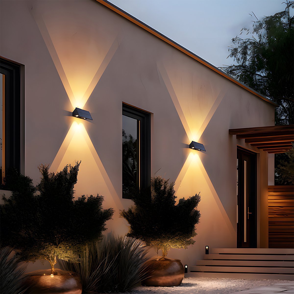 Zonne-energie Wandlamp Buiten Zwart IP65 LED Verlichting Waterdicht Up-Down Licht voor Tuin Terras Balkon | Sulvida