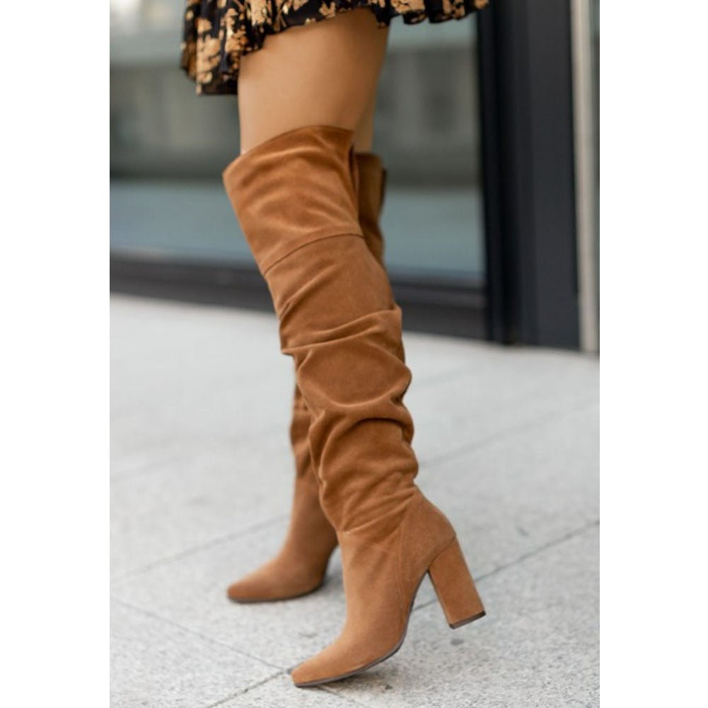 Bottes cuissardes pour femme en tissu extensible, talon plat, noir, gris, marron, tendance, confortables, élégantes, tailles 35-43 | Sulvida