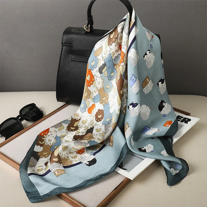 Zijden sjaaltje geruite print 70×70 cm dames sjaal haarband accessoire stijlvol elegant lente zomer cadeau | Sulvida