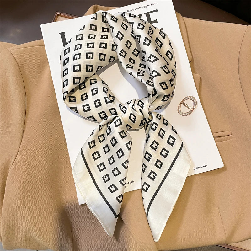 Zijden sjaaltje geruite print 70×70 cm dames sjaal haarband accessoire stijlvol elegant lente zomer cadeau | Sulvida
