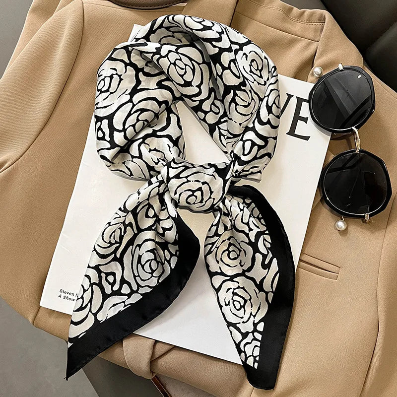 Zijden sjaaltje geruite print 70×70 cm dames sjaal haarband accessoire stijlvol elegant lente zomer cadeau | Sulvida